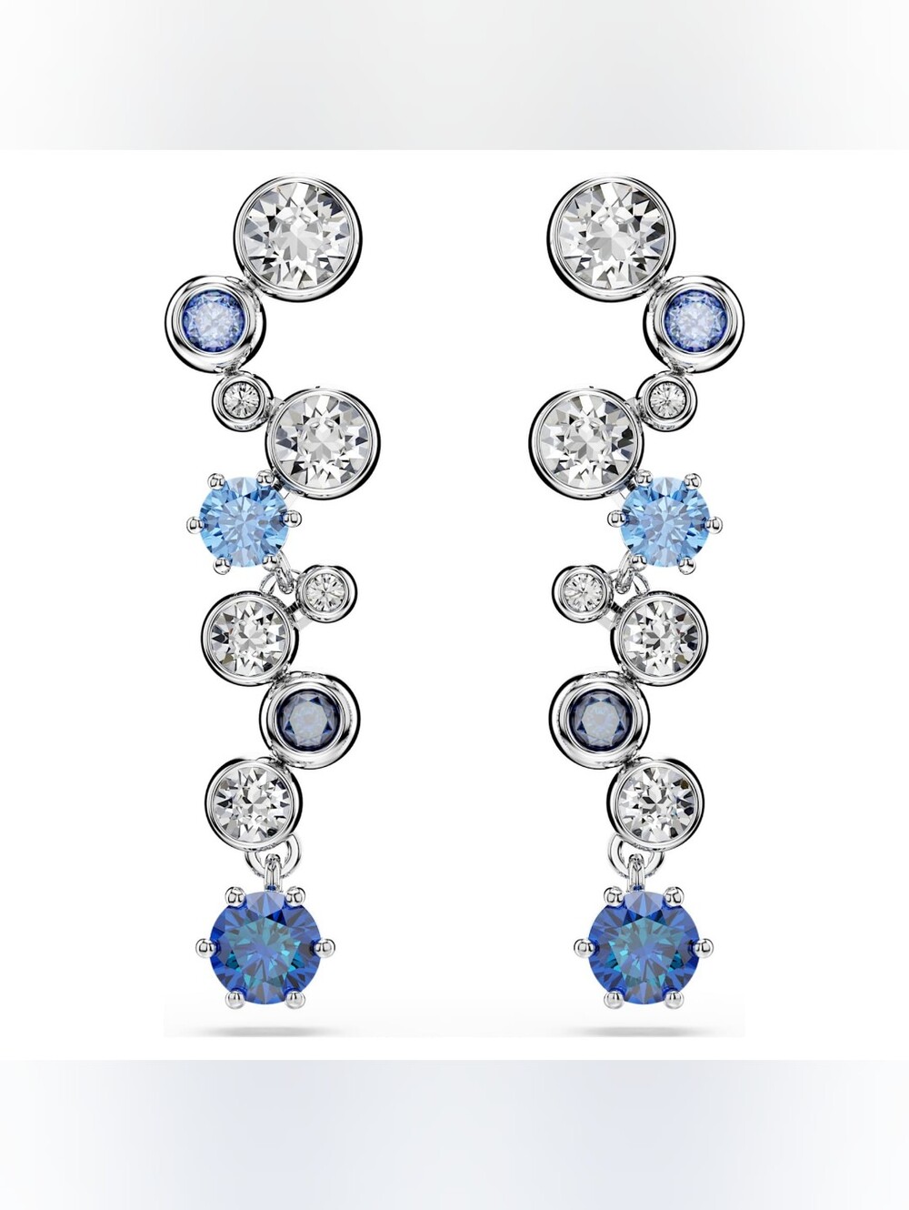 Swarovski Constella Drop Earrings – Blue & Clear Crystals, Rhodium Finish